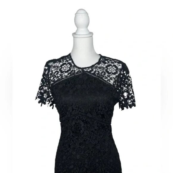 Bebe Short sleeve Floral Crotchet Black Dress sz 8 - Picture 5 of 5